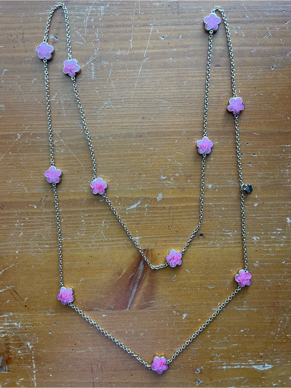 Lauren G Adams pink enamel flower long necklace
